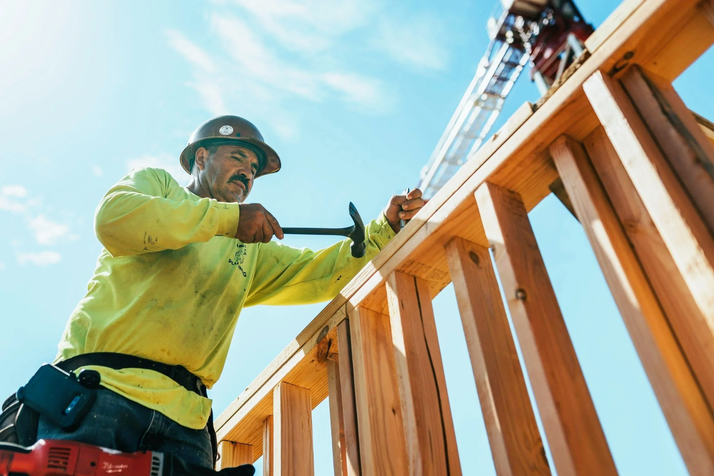 Construction worker using hammer