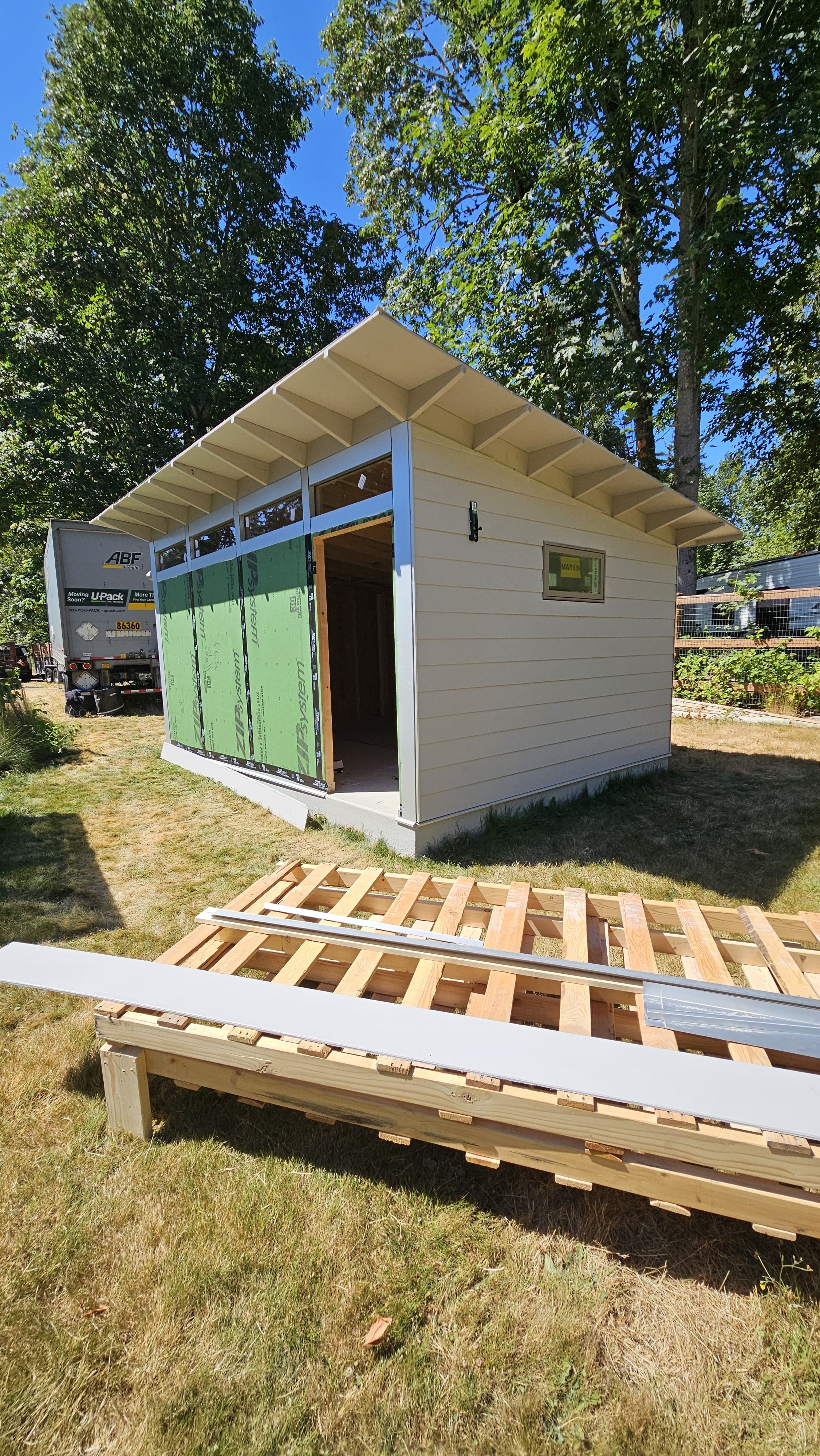 STUDIO SHED 2 structure erected with waterproofing showing
