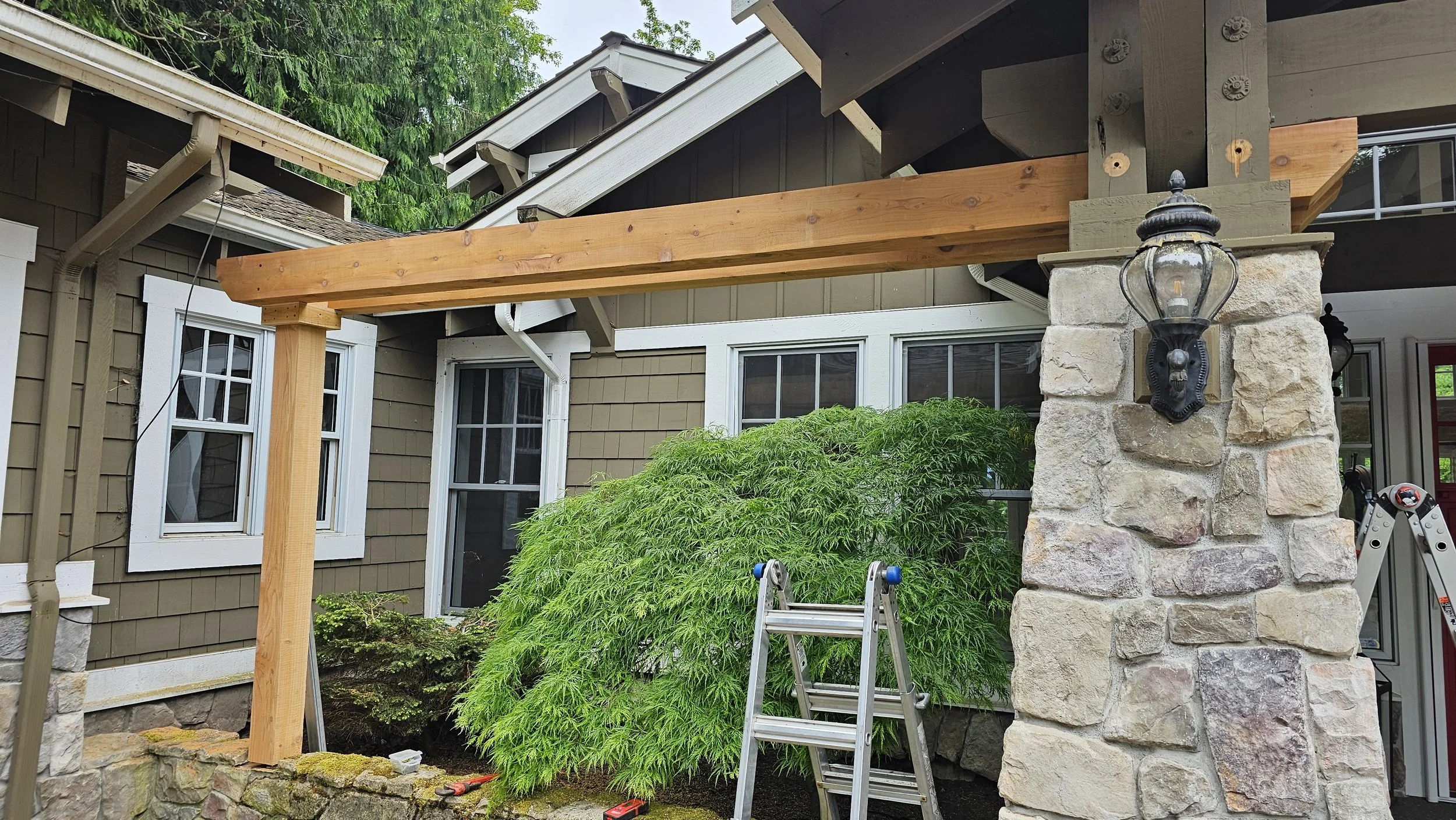 Cedar Beams replacement on front of house left side