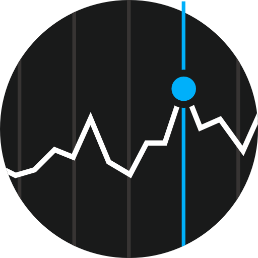 Close-up of a line graph with fluctuation, highlighting a point with a blue vertical line and a blue dot.