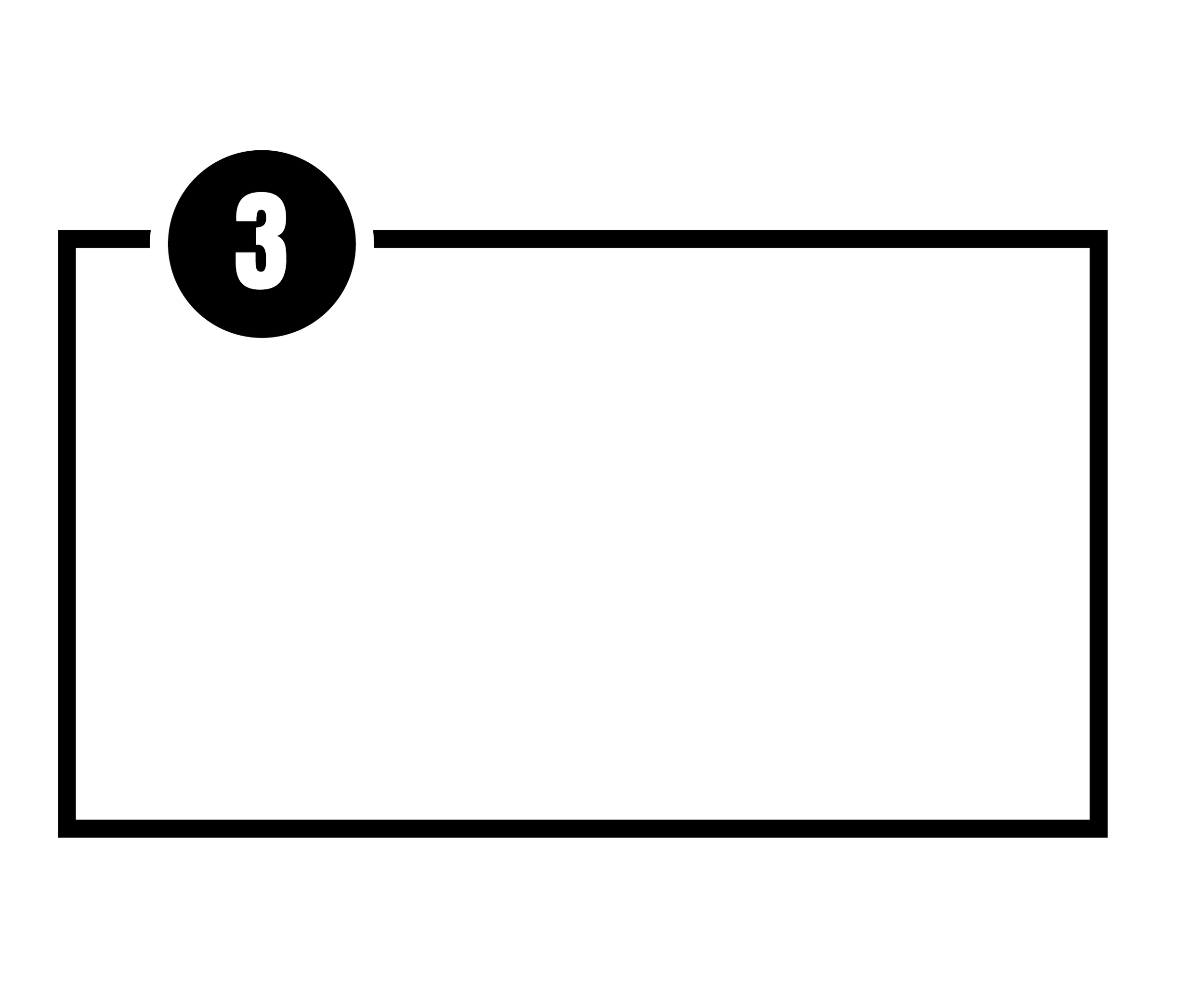 Flowchart diagram with a black background, showing a numbered step 3 inside a circle at the top left corner, with arrows pointing to the right and down.
