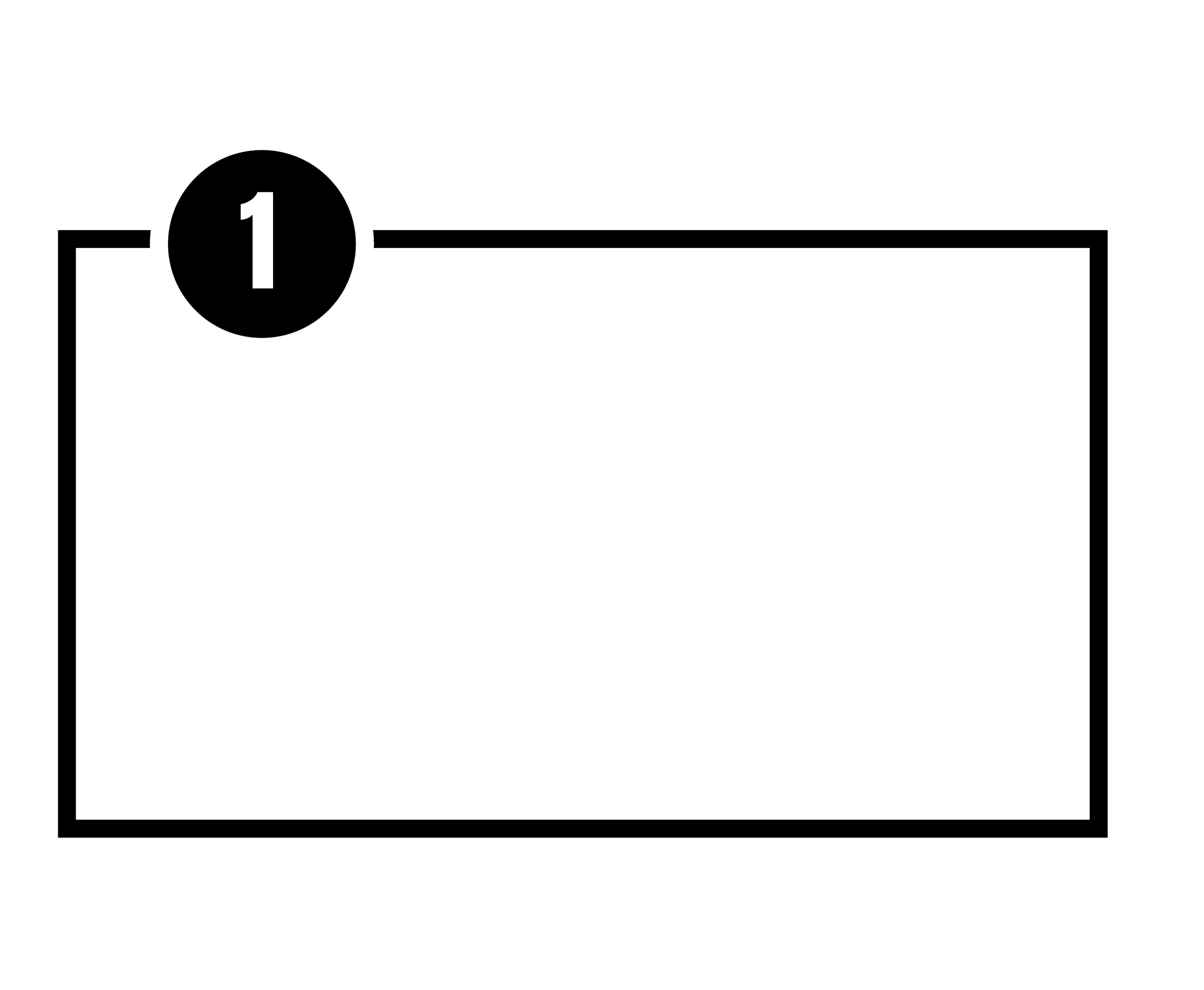 Diagram of a process with step 1 highlighted in a circle, including a black rectangle with placeholder text and a title.