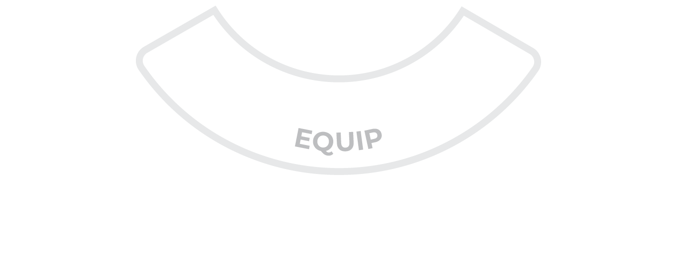 Line diagram of a protective face mask labeled with the word 'EQUIP'.