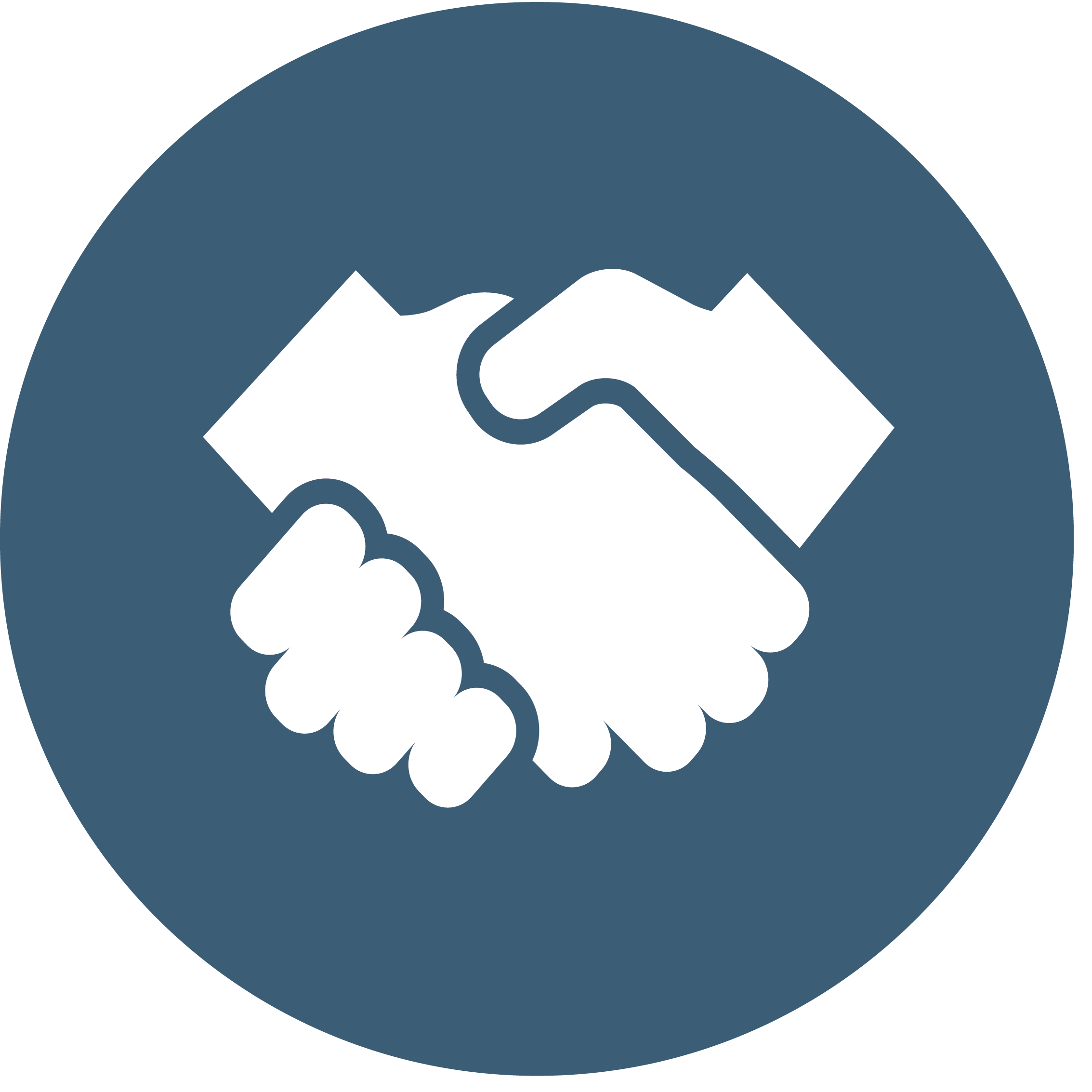 Icon of two hands shaking inside a blue circle, symbolizing partnership or agreement.