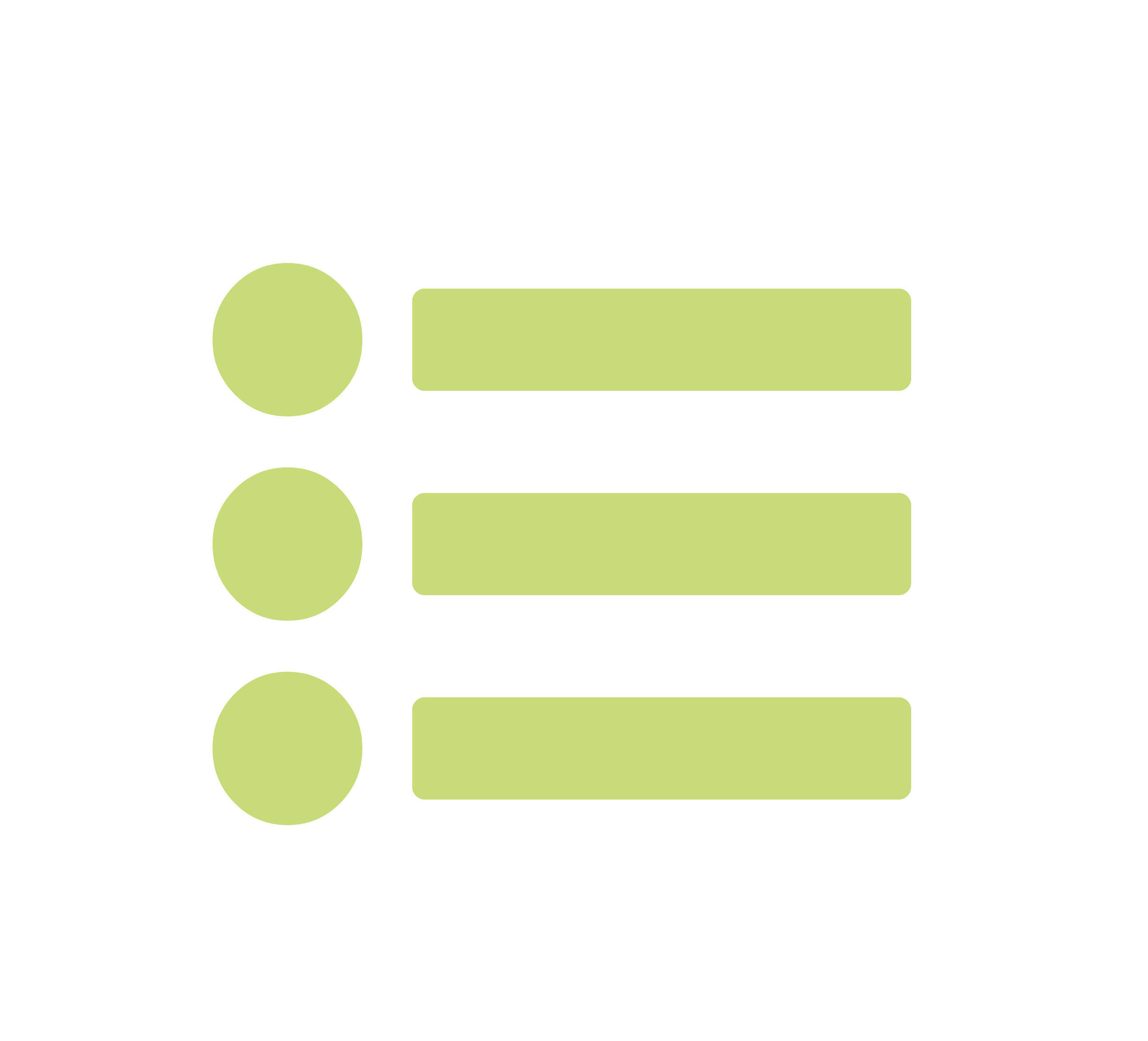 A checklist with three items, each with a green circle bullet point and a green horizontal rectangular box for text.
