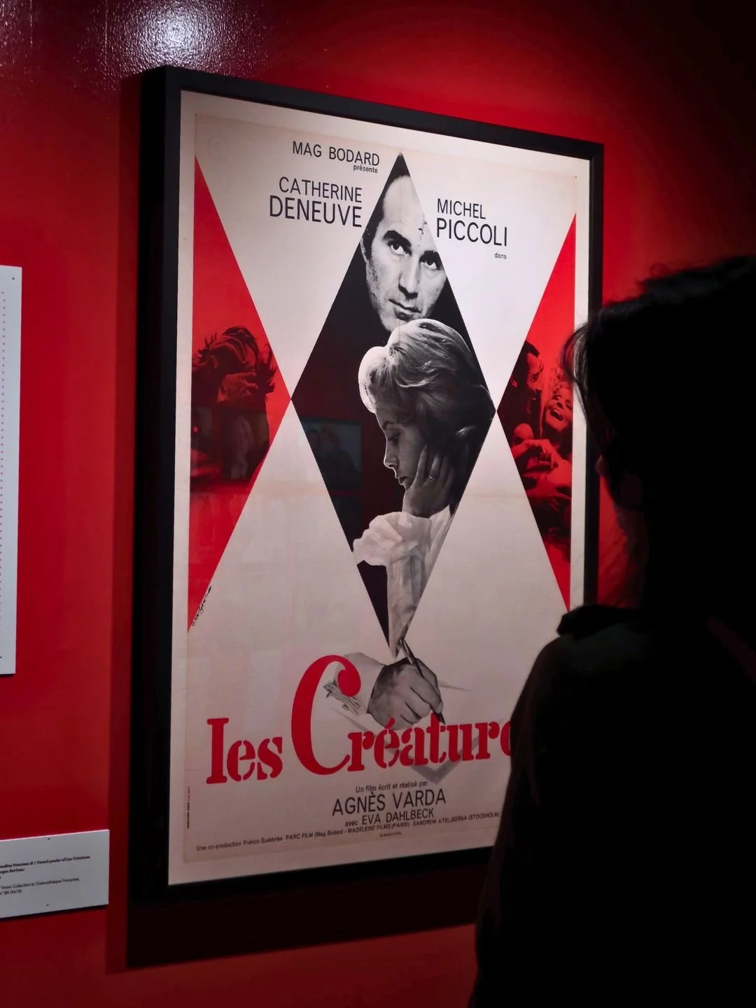 Locandina del film 'Les Créatures' con immagini di Catherine Deneuve e Michel Piccoli, e una persona che la guarda.