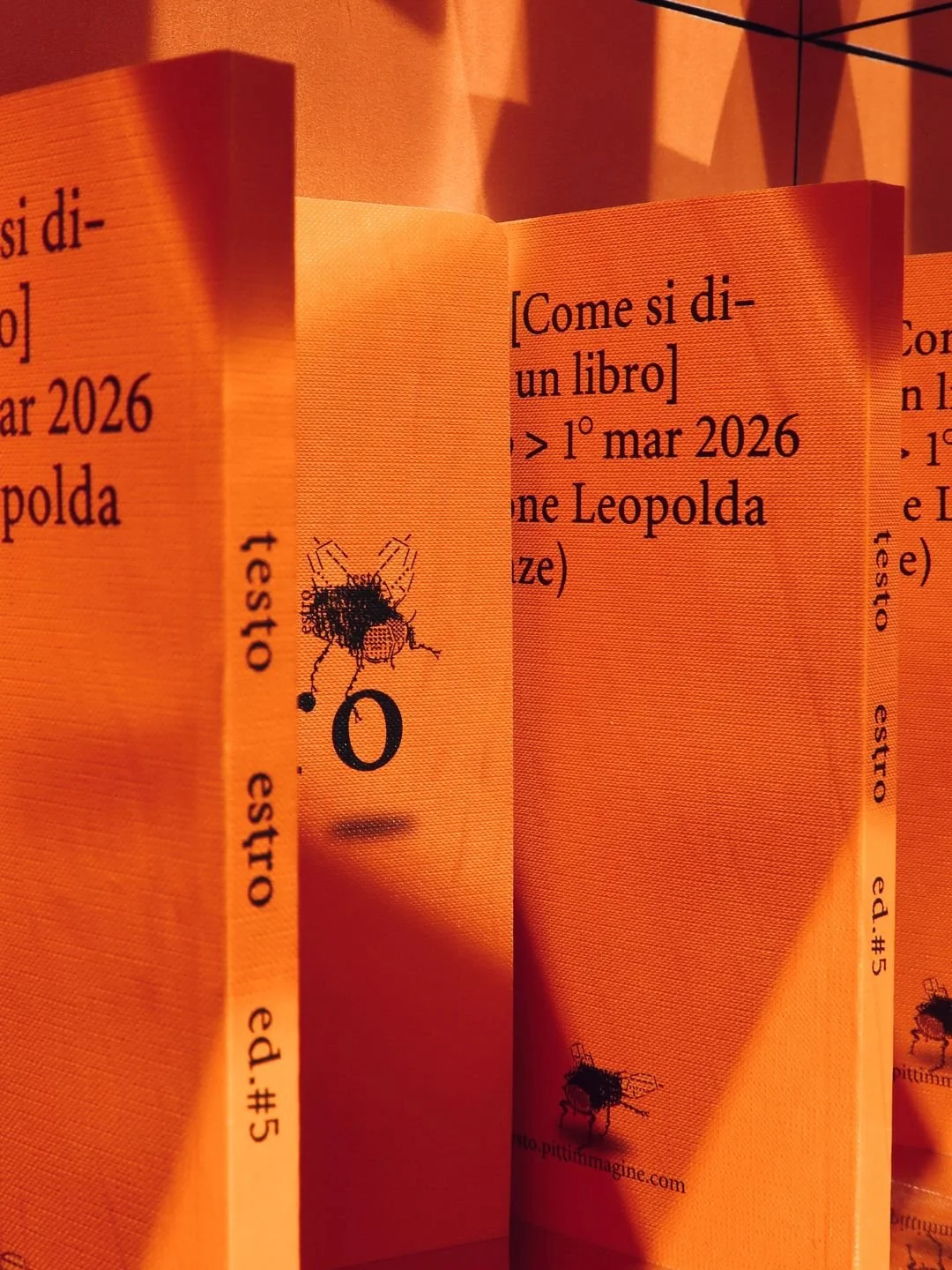Dettaglio di editoria indipendente e grafica editoriale arancione catalogata durante l'evento Testo a Firenze. Ricerca sulla cultura visiva di Monvue Studio.