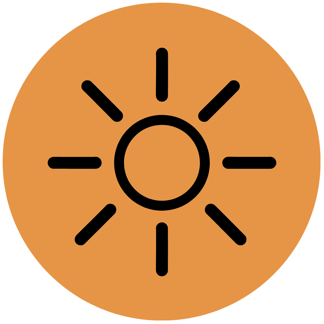 A stylized illustration of a round cookie with a ring shape in the center and eight lines radiating outward, resembling a sun or spark.