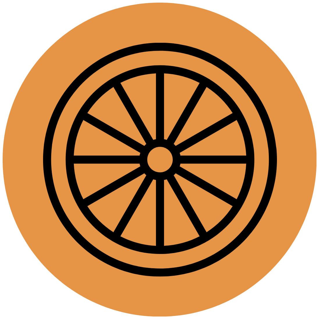 A simple illustration of a wheel with spokes and a tire.
