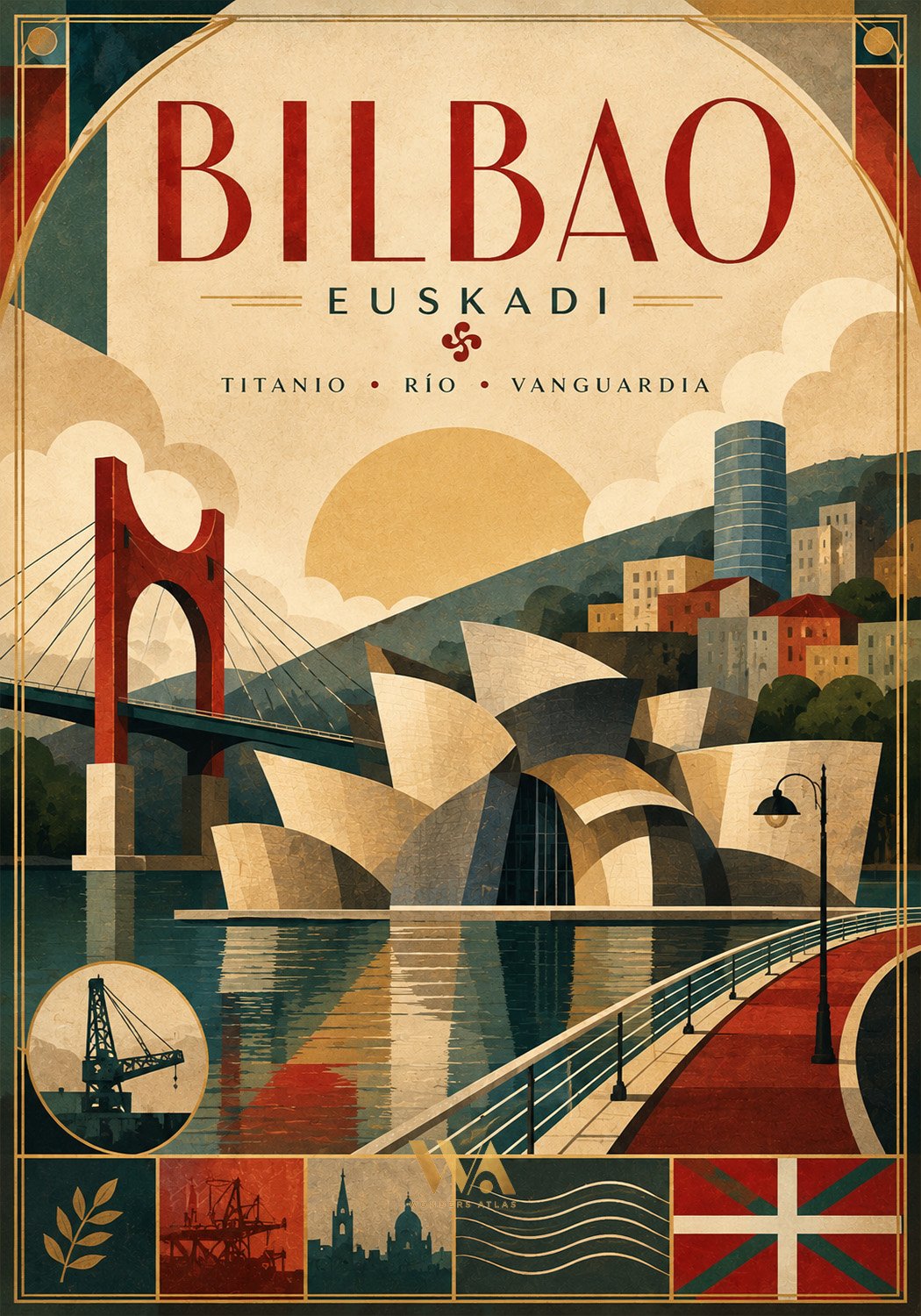 Illustration of the Sydney Opera House with the Sydney Harbour Bridge in the background, along with city buildings and a waterfront promenade.