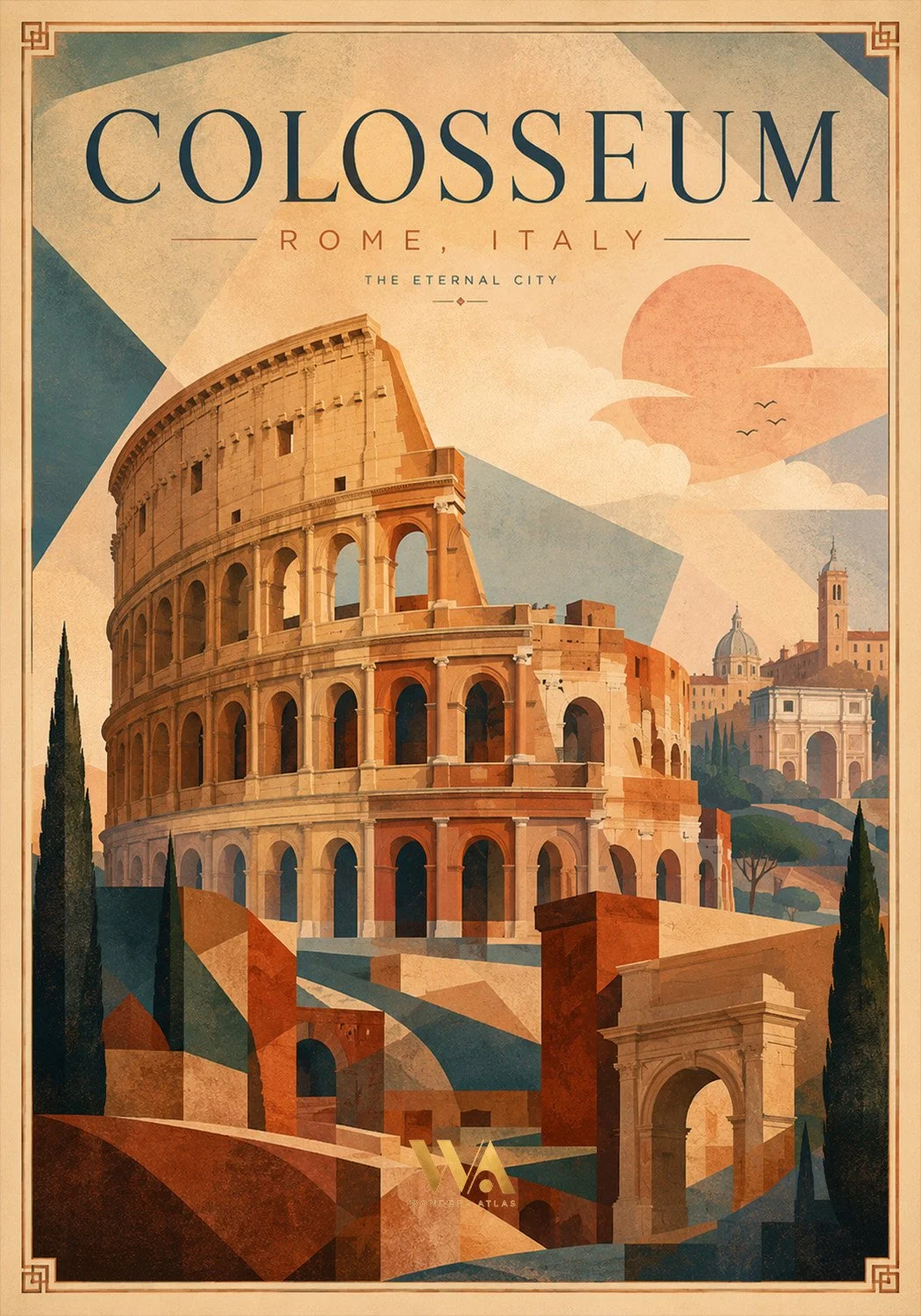 Illustration of the Roman Colosseum in Rome, Italy.