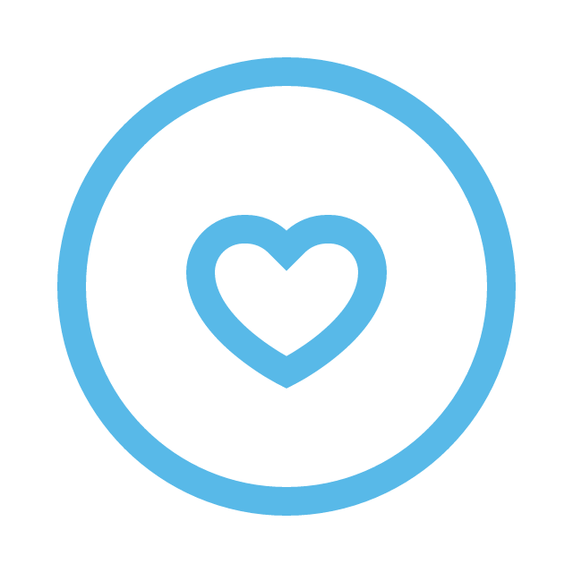 Blue heart icon inside a blue circle on a black background.