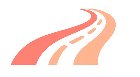 A winding road with multiple lanes, curving through a landscape with a dark background.