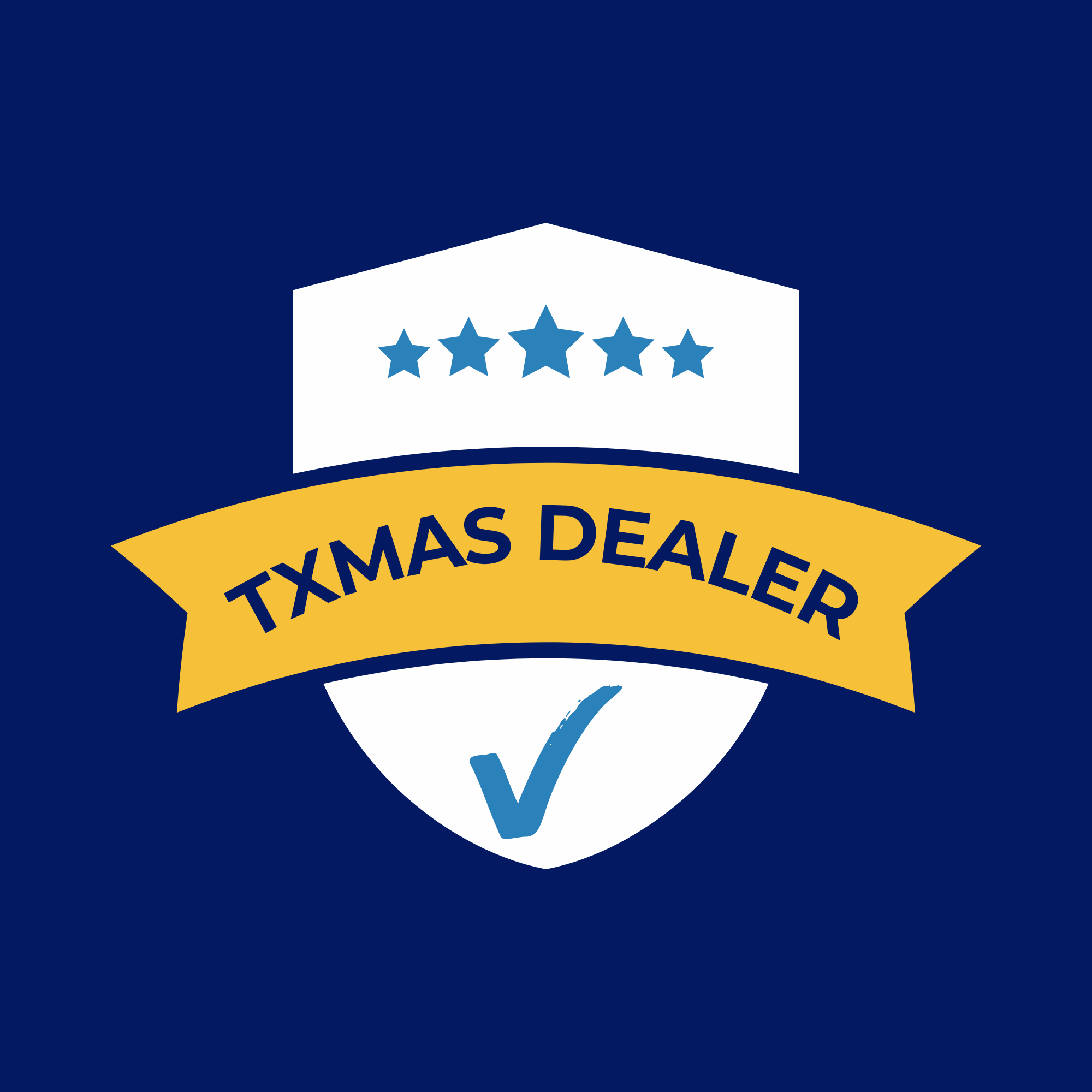 Texas Department of Agriculture certification badge with five stars, blue and white shield, and yellow ribbon.
