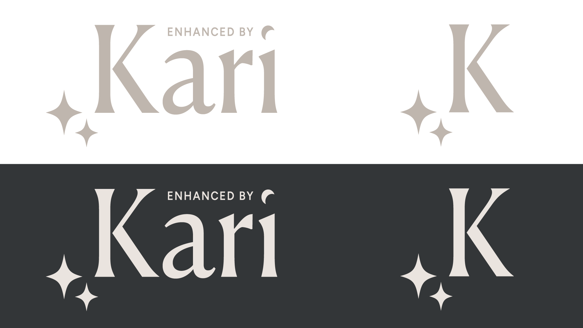 The image displays two identical logos of the Kauri brand, one on a black background and the other on a dark gray background. The logos feature the text 'ENHANCED BY Kauri' with decorative stars around the text.