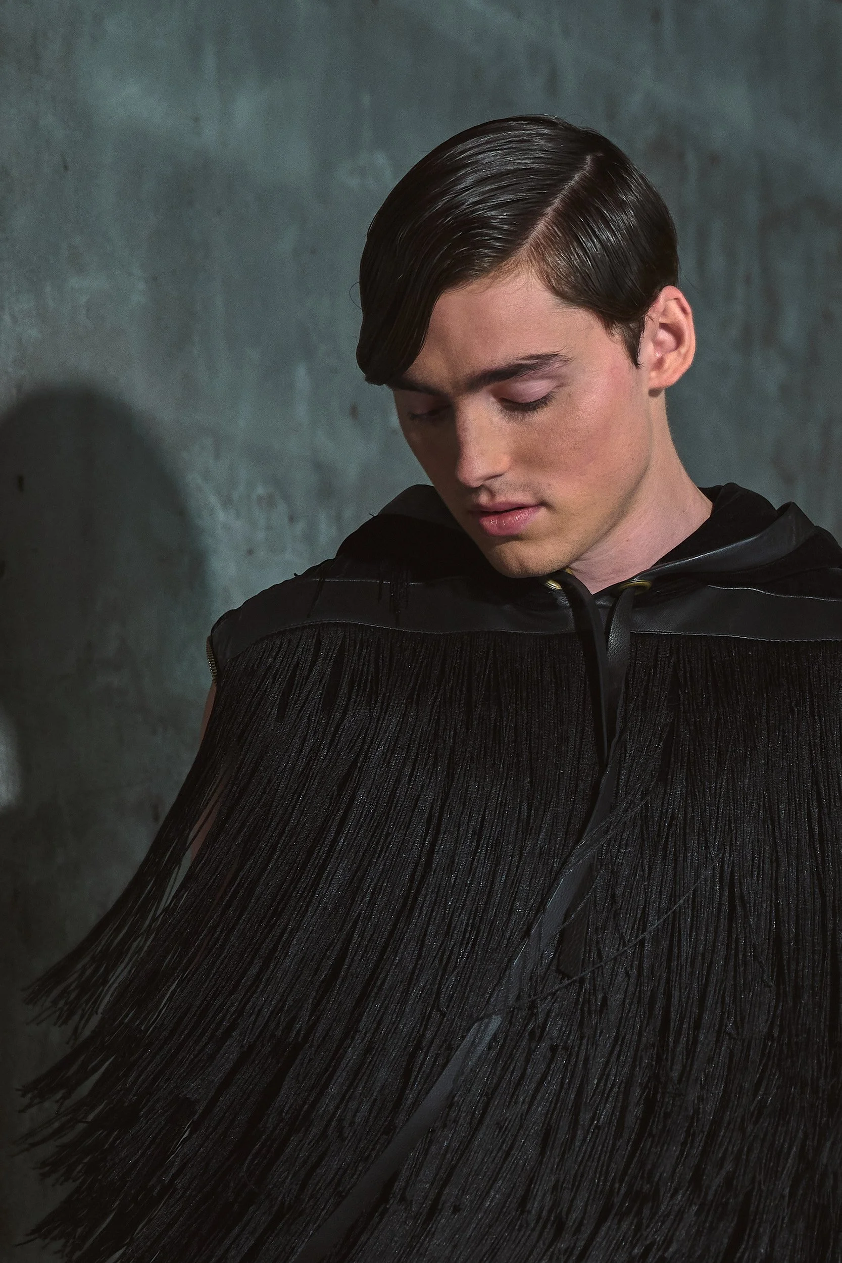 Dark dramatic editorial portrait of actor Spence List, styled by Langy by Arsen Vasquez Photographer