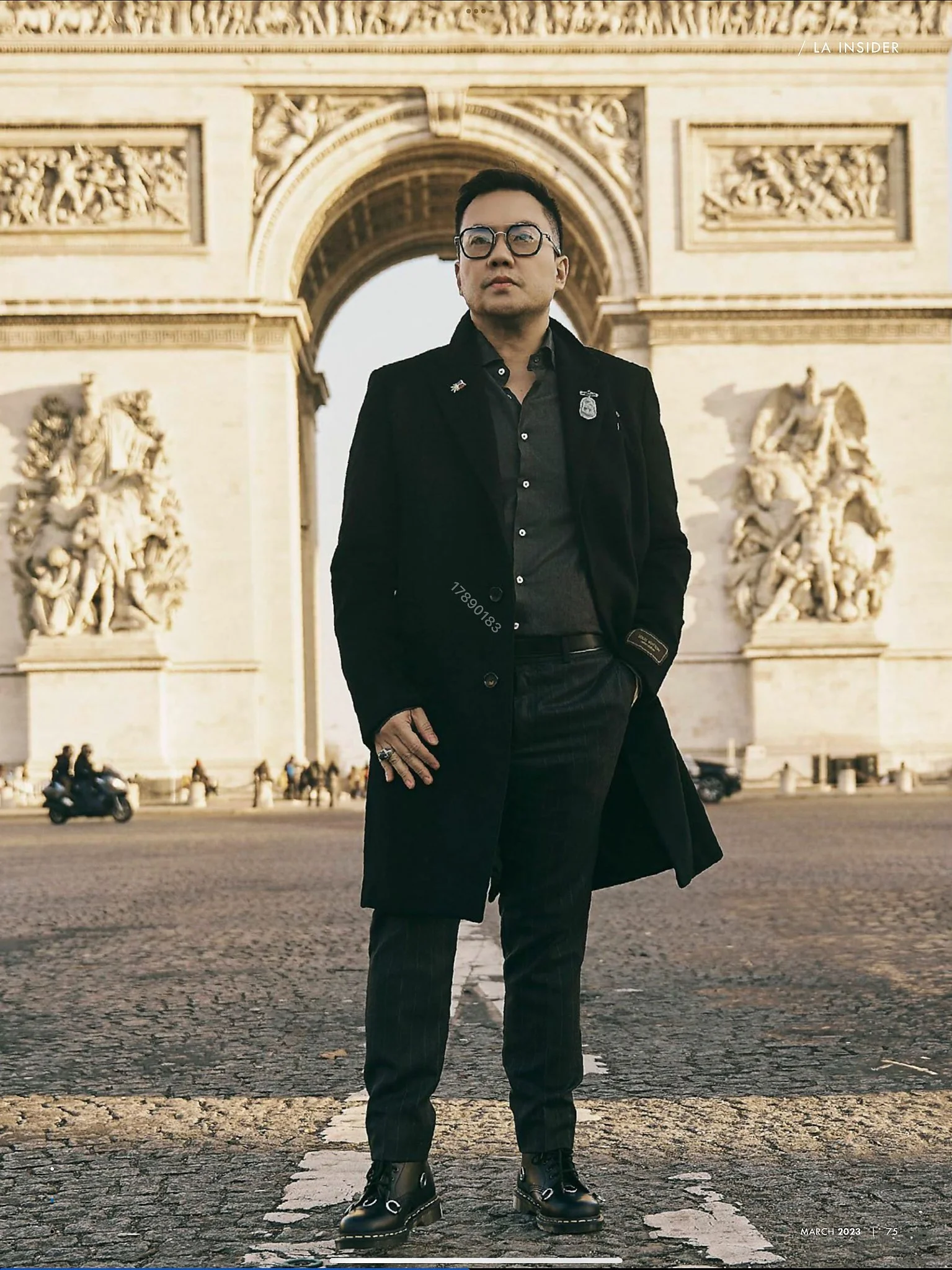 	Lyndon Capco editorial portrait at Arc de Triomphe Paris by Arsen Vasquez Photography for Life Style Asia Magazine, Paris France