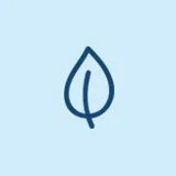 Simple line drawing of a leaf on a light blue background