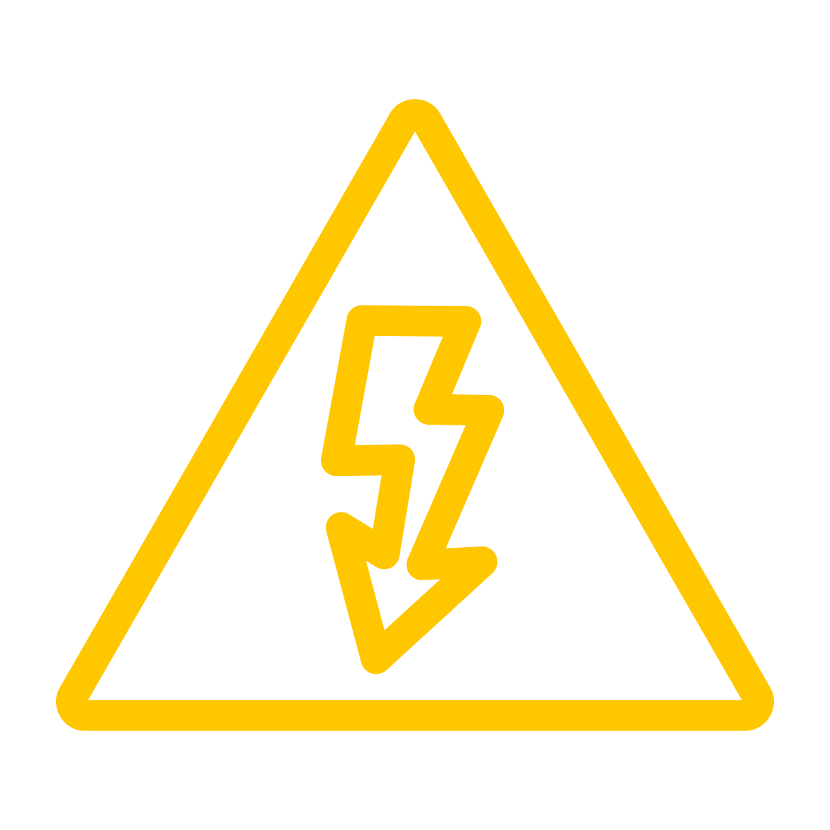 Warning sign with black background, yellow triangle border, and yellow lightning bolt symbol indicating electrical hazard.