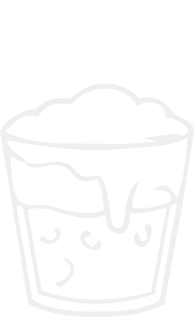 Line art of an ice cube with ice inside a glass containing a beverage, with ice cubes floating in it.