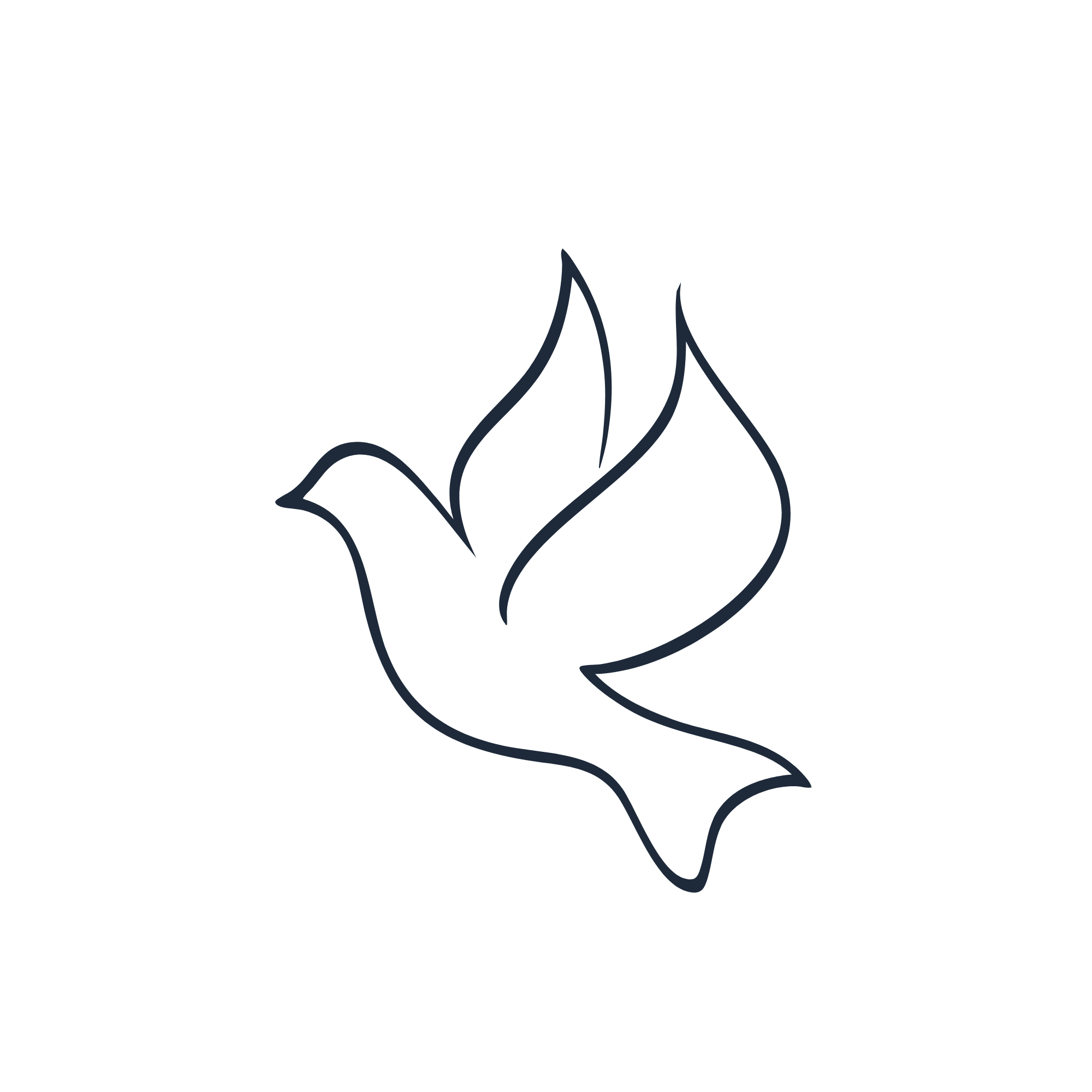 simple black and white icon of a dove in flight