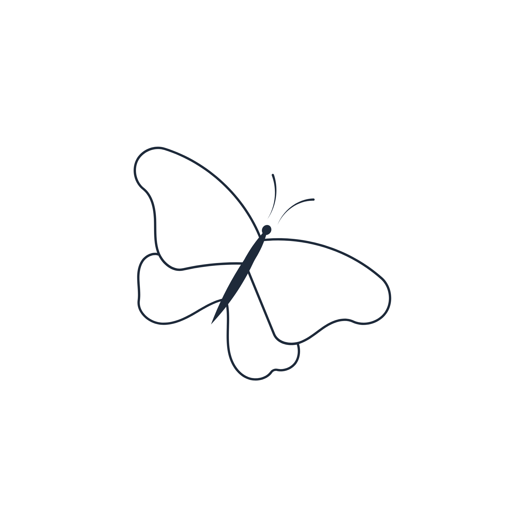 simple black and white outline of a butterfly in flight