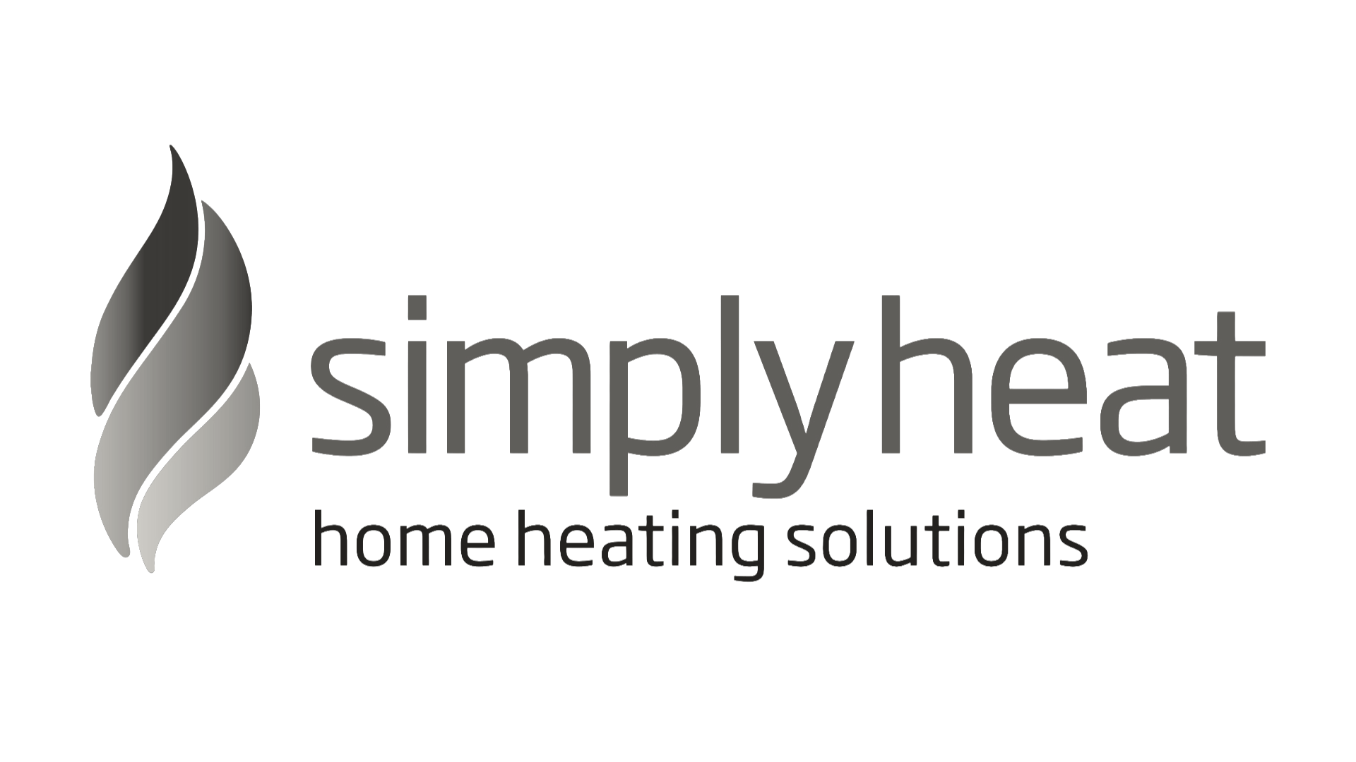 Logo of SimplyHeat home heating solutions featuring a stylized flame icon and company name in gray text.