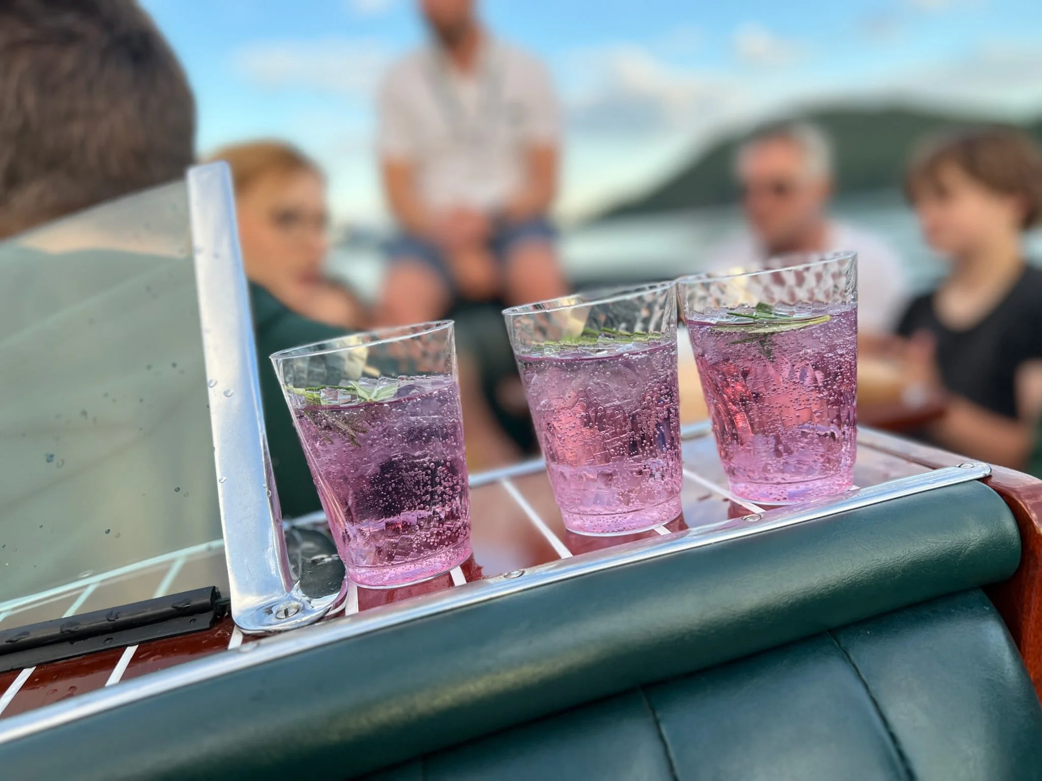 Chilled sparkling cocktails and drinks served at golden hour during a private sunset cruise on Whitefish Lake.