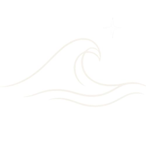 The logo of Wayfinder Wellbeing Counseling. A stylized line drawing of a wave with a star.