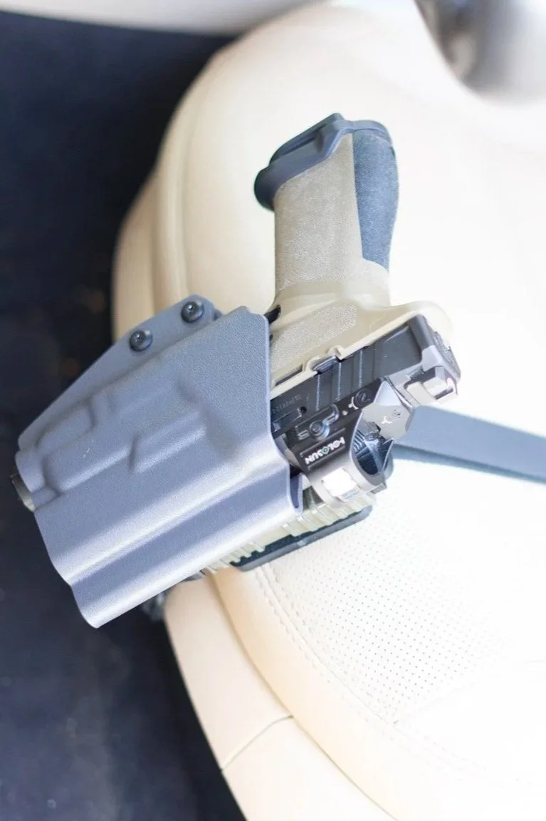 Minuteman vehicle holster mount with compact handgun