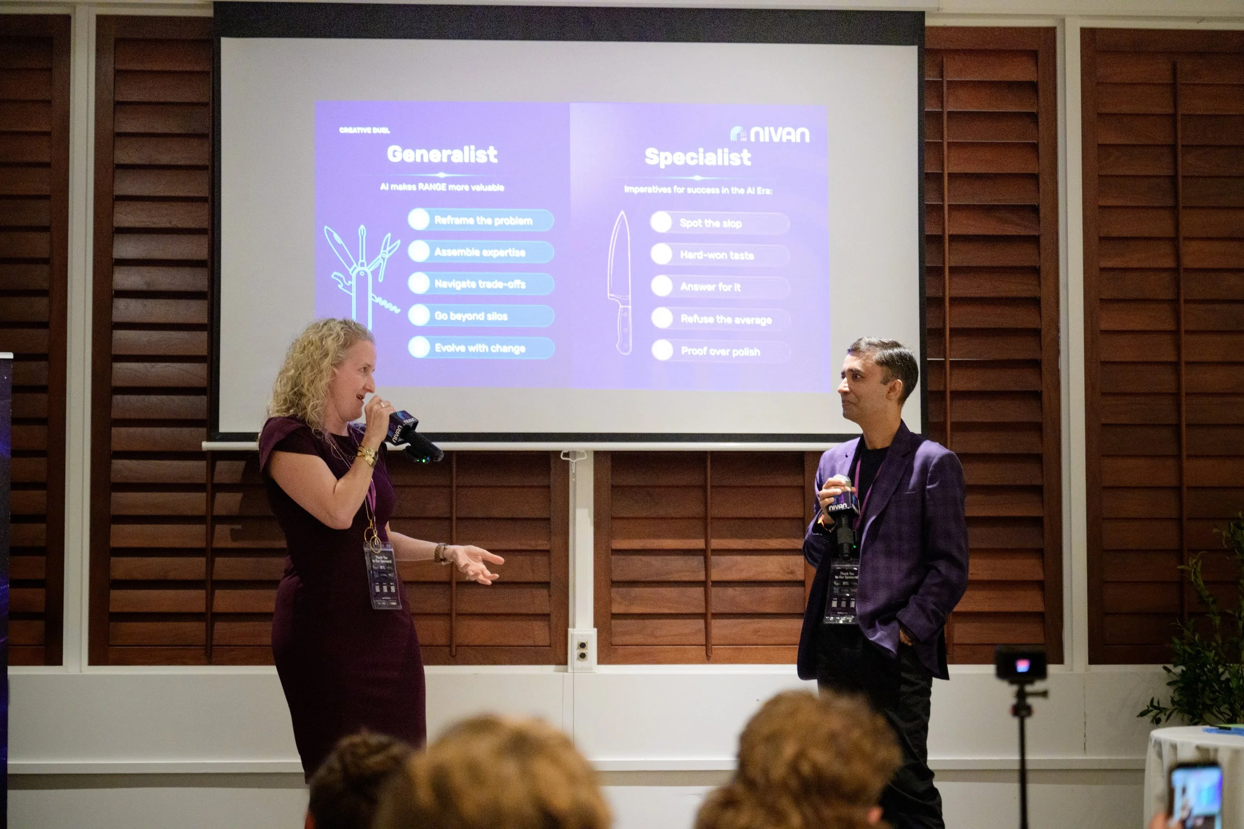 Generalist vs. Specialist duel on stage at Nivan Creative Duel Chicago 2026, Avli on the Park