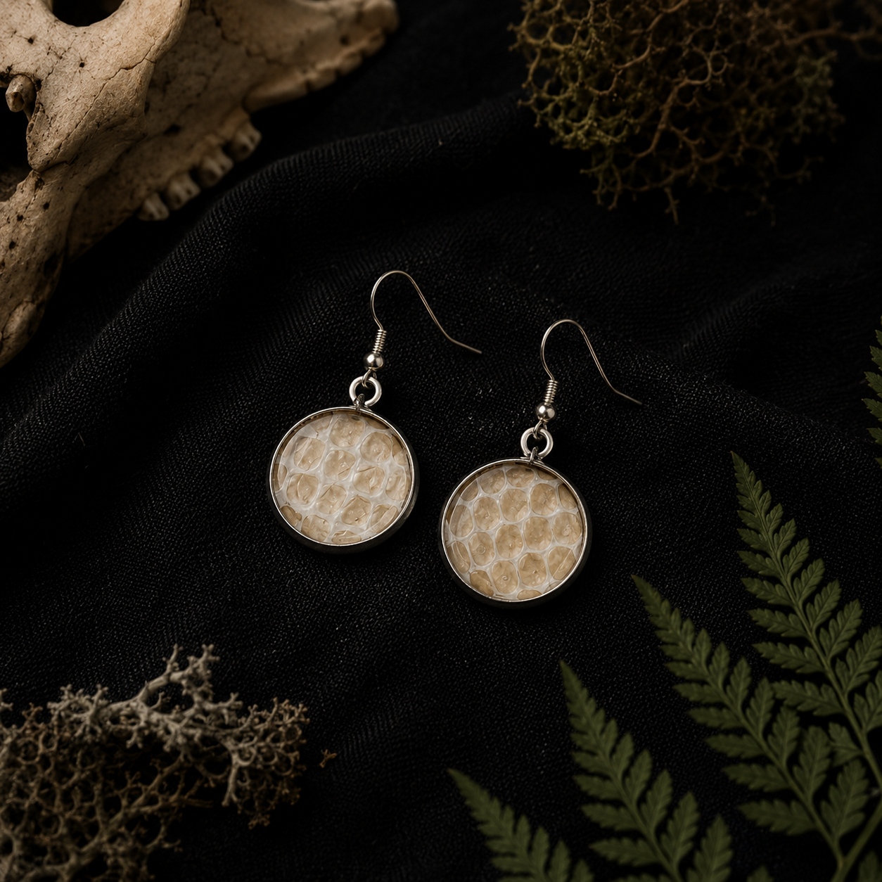 Snake shed dangle earrings