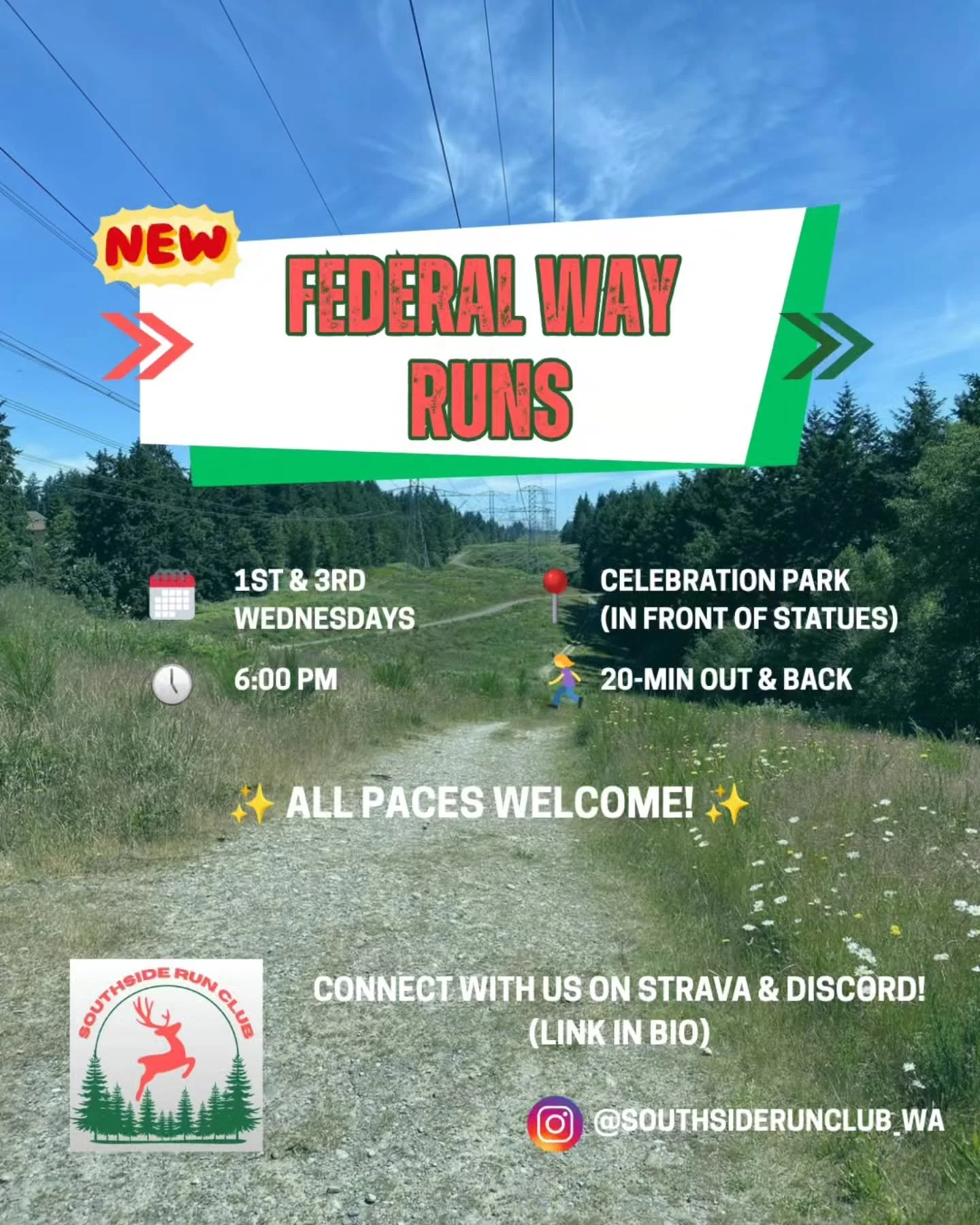 Hi Southside Runners! 👋 

Friendly reminder that we have recently launched our new Federal Way run series which takes place every 1st and 3rd Wednesday of the month led by our very own @sallysgottarun 🏃&zwj;♀️ 🏃&zwj;♂️ 

📢 TOMORROW, Wednesday Jul