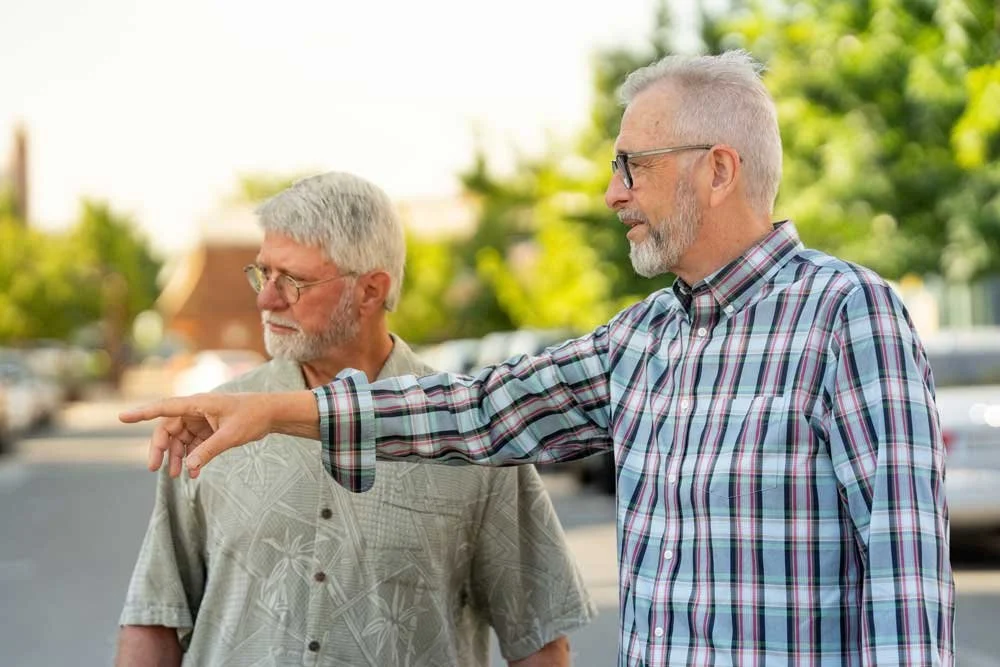 Russ Wenham in Redding, CA talking to local resident