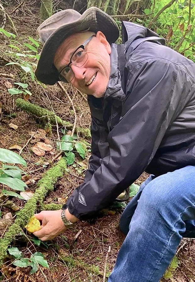Russ Wenham running for Redding City Council 2026 in nature harvesting mushrooms