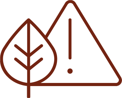 Tree leaf symbol alongside an exclamation mark inside a triangle, indicating a warning for environmental hazards.