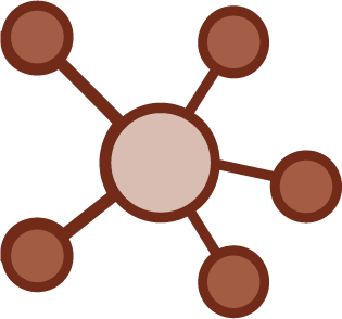 A simplified diagram of a data structure with a central beige circle connected to six brown circles by lines.