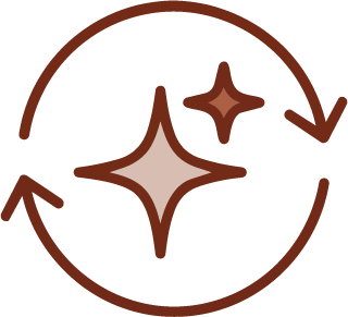 Icon of two sparkling stars within a circular arrow, representing AI processing