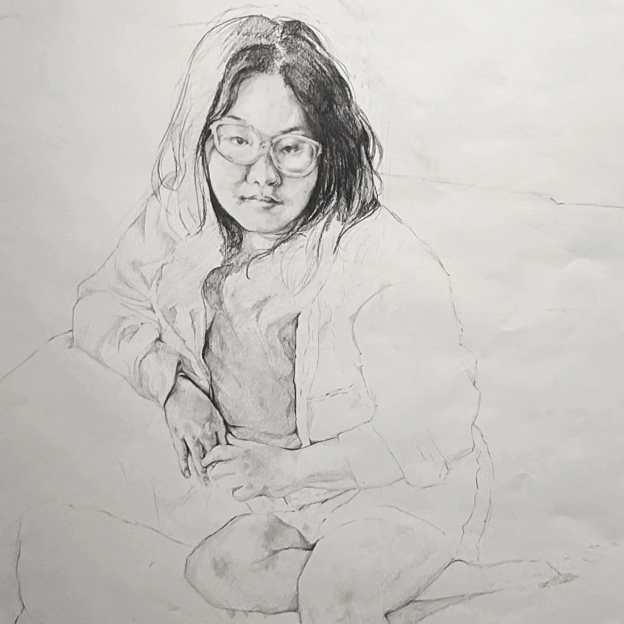Life- Sized Self Portrait (In Progress. 2026. Graphite on Strathmore Roll Paper. 