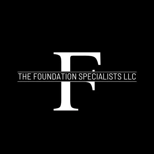 Logo for The Foundation Specialists LLC with large stylized letter 'F" in black and white