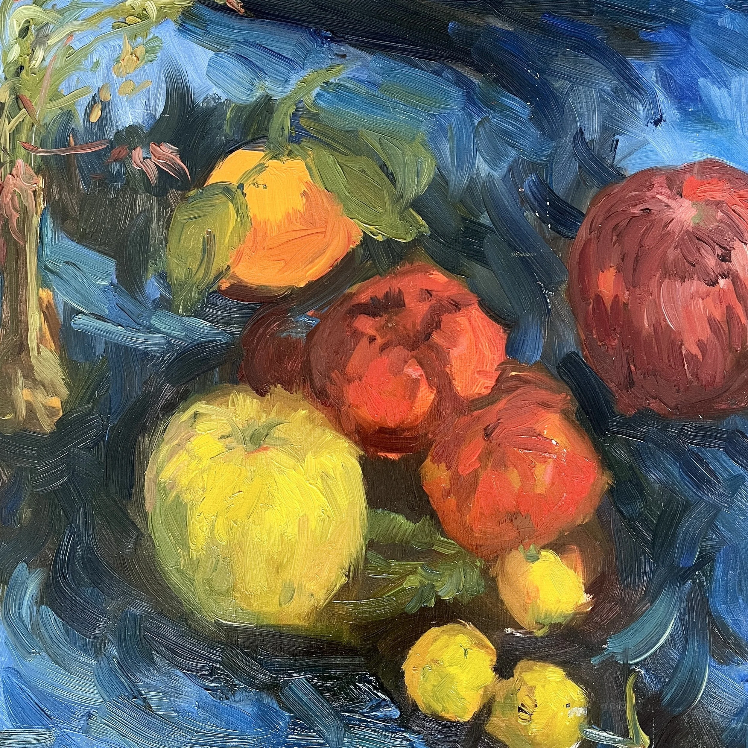 Yuzu in Blue, 13.1" x 13.1", Oil on wood panel