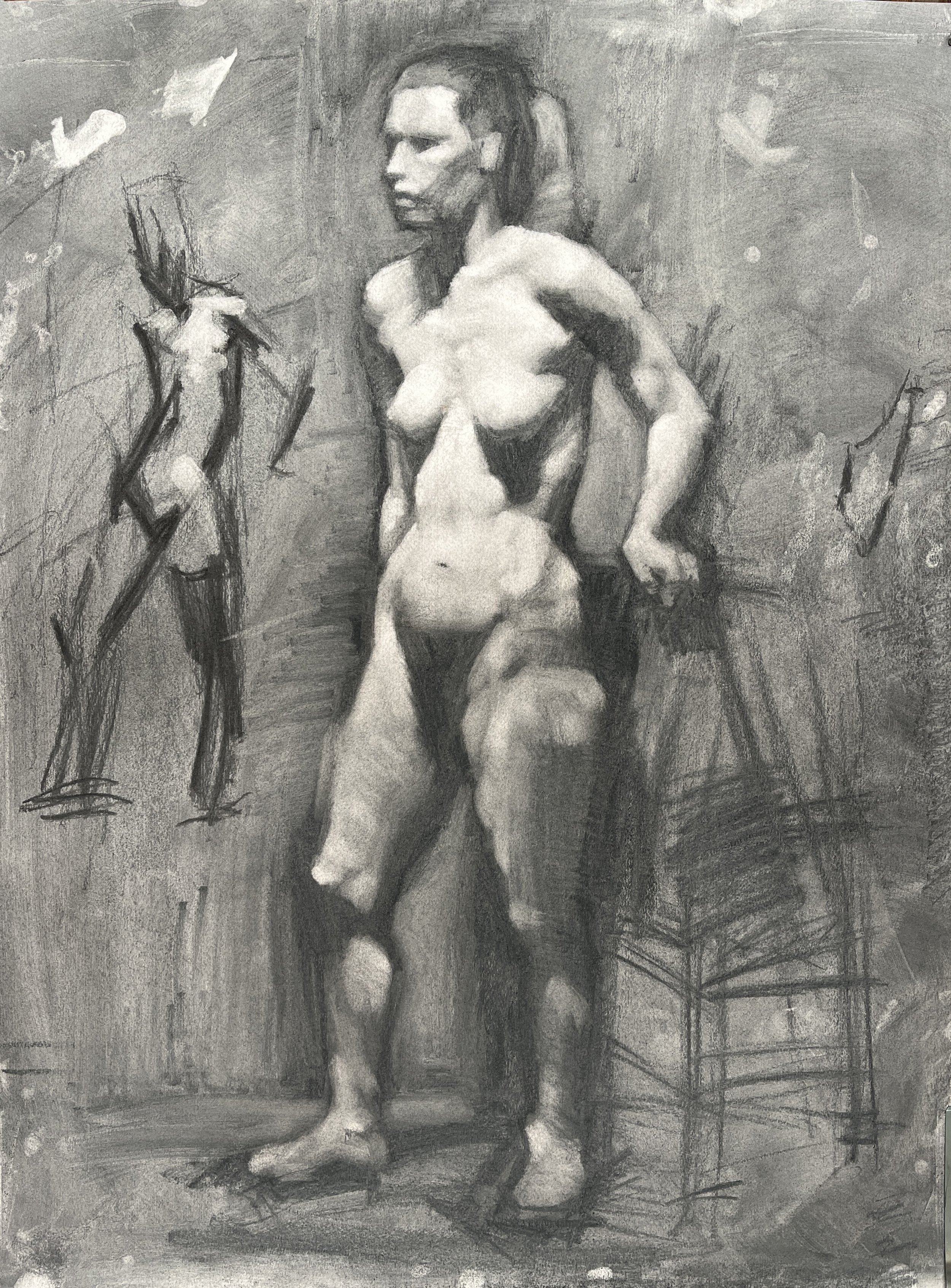 Figure Standing, 19 x 25, Charcoal on paper

