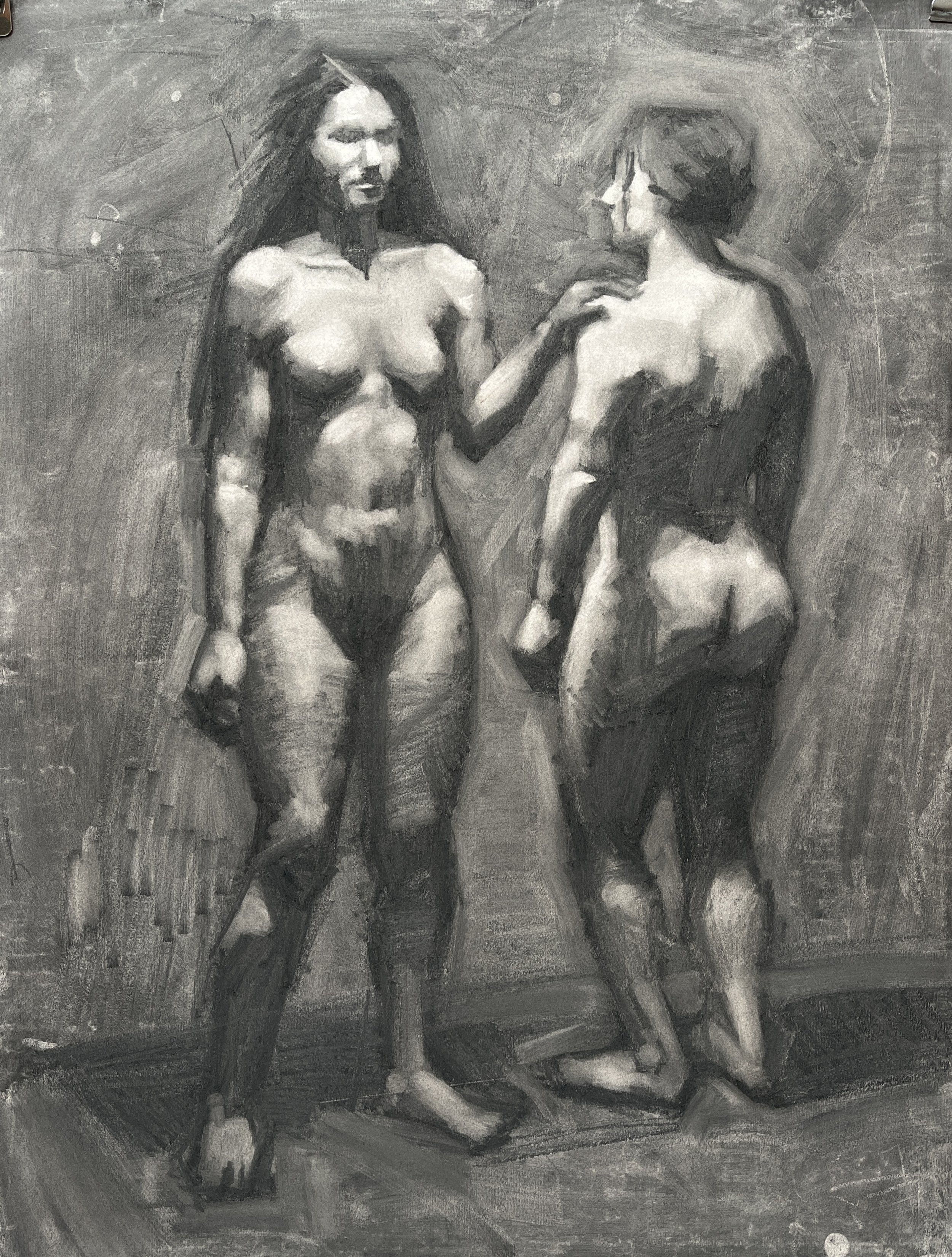 Skye and Cassie, 19 x 25, Charcoal on paper