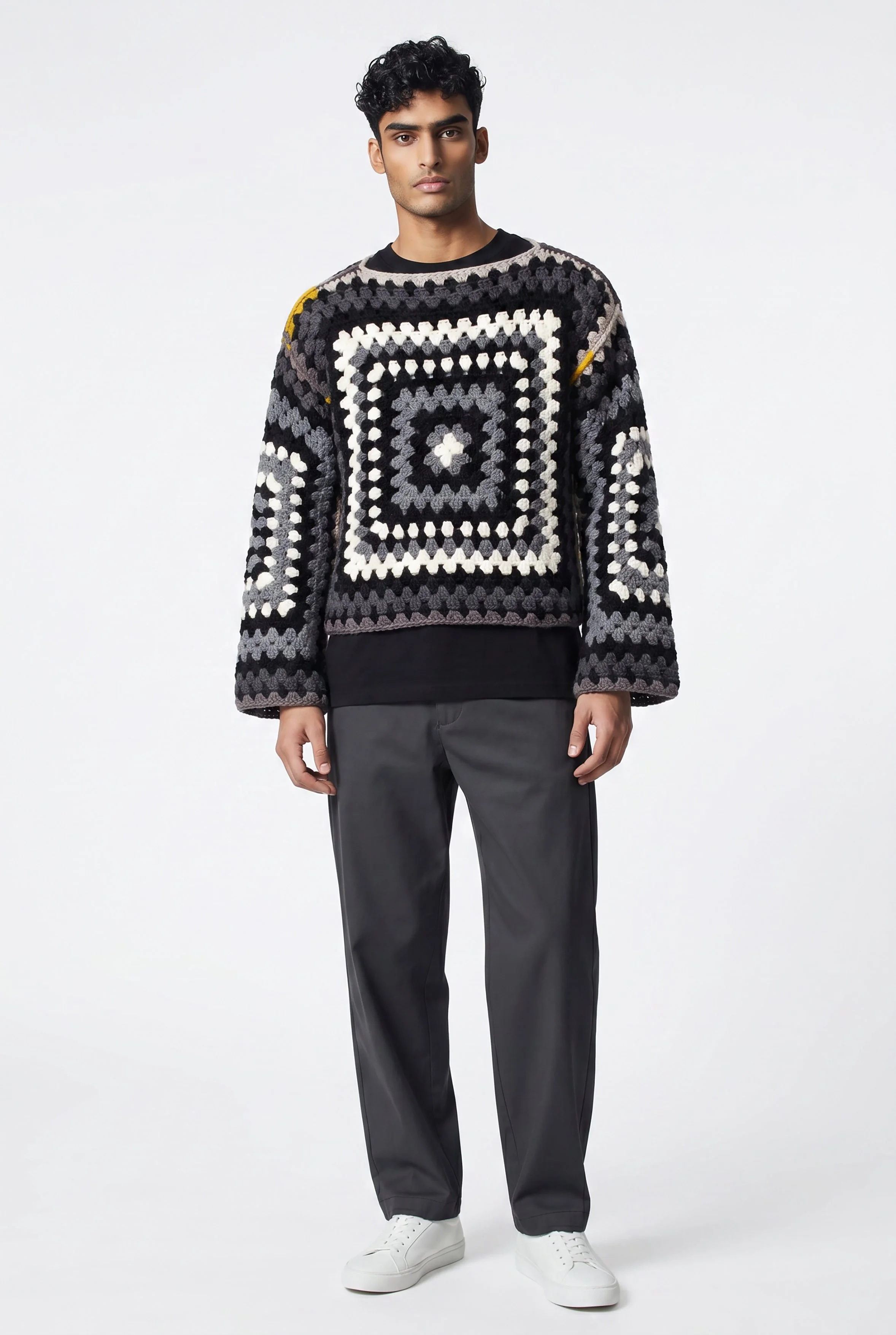 "The Club ColorBlock Sweater"- Crochet for men who own it: dynamic, expressive, effortlessly cool." 
 Available by Commission 