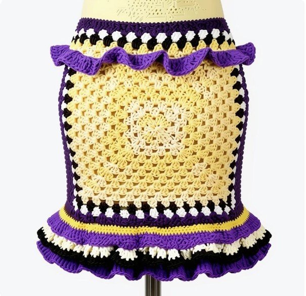  "The Pansy Patch Party Skirt" — Archival Milestone Showcase
One-of-One Masterpiece • Silhouette No. 01
• The Overview: The definitive genesis of the DRW skirt archive, testing the absolute weight boundaries of hyper-dense floral appliqué, mixed-medi