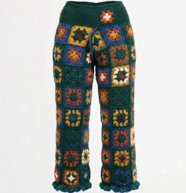  "The Wood Nymph Pants " -
Interwoven, individually pieced botanical motifs, reinforced for wear. A signature silhouette that holds its shape.  

 Available by Commission 

