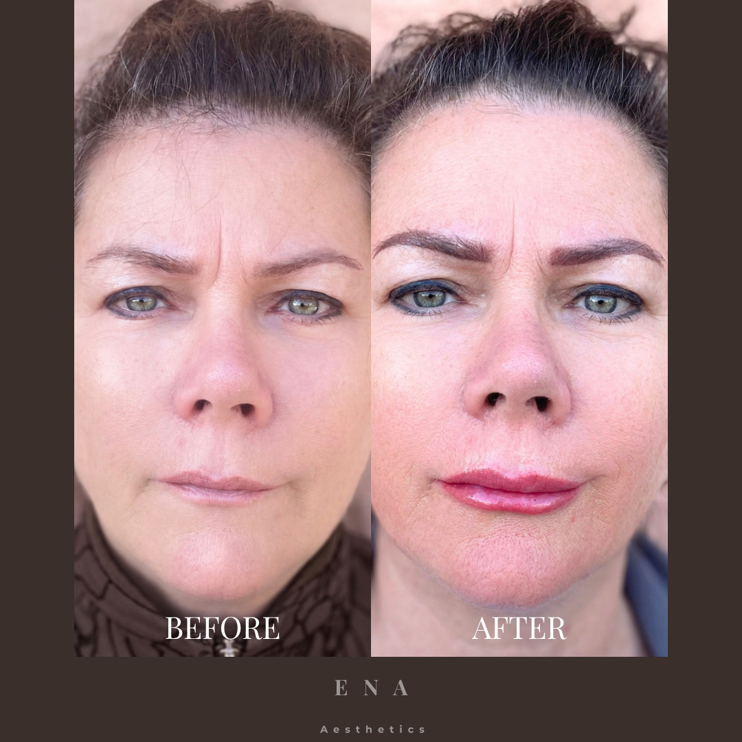 Soft powder brow tattoo and lip blush tattoo
