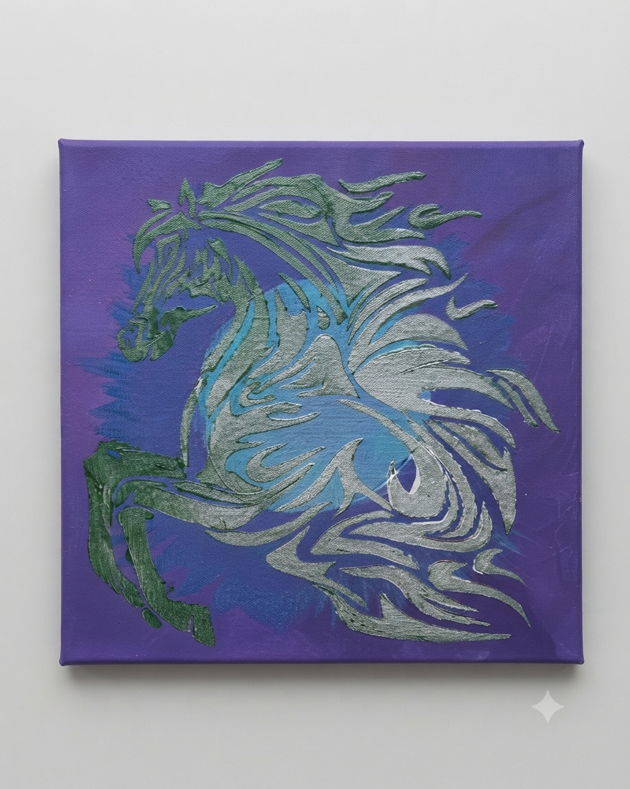 Colorful tribal horse canvas artwork for southwestern home decor