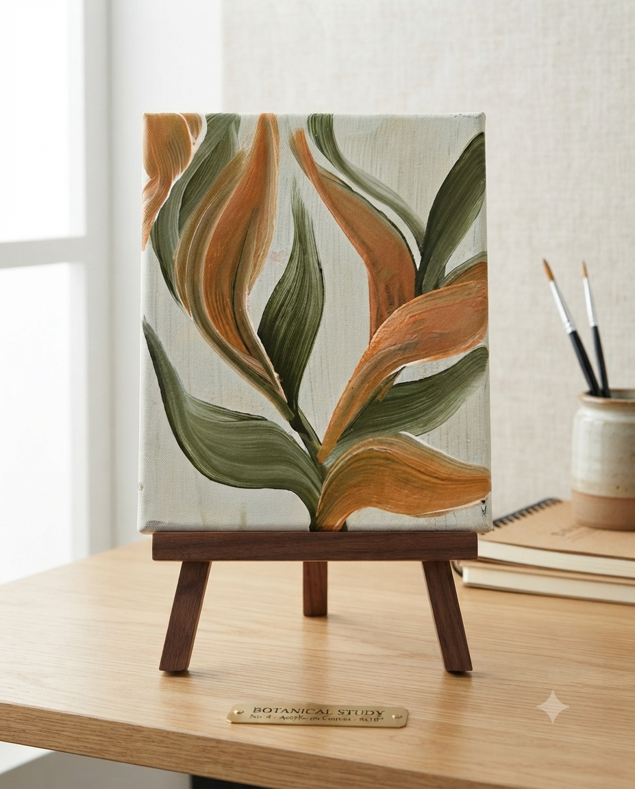 8 x 10 Green and Orange Flowers Acrylic on Canvas