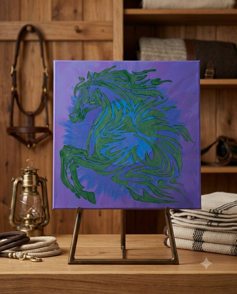 Colorful tribal horse canvas artwork for southwestern home decor